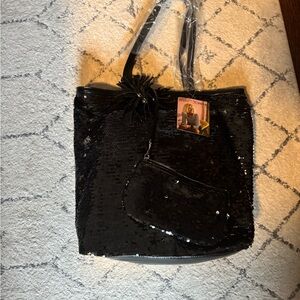Betsey Johnson Black Sequin Tote with Pouch